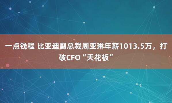 一点钱程 比亚迪副总裁周亚琳年薪1013.5万，打破CFO“天花板”